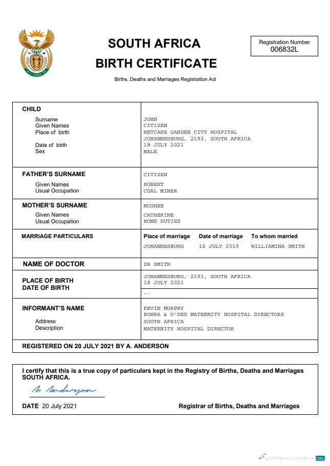 Качественный Скачать Южная Африка Vital Record Birth Certificate Word и PDF Шаблон Photoshop Шаблон