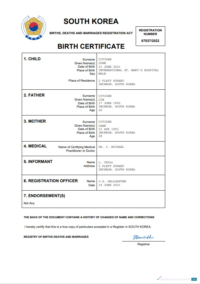 Премиум Скачать Южная Корея Birth Certificate Word и PDF Шаблон Photoshop Шаблон