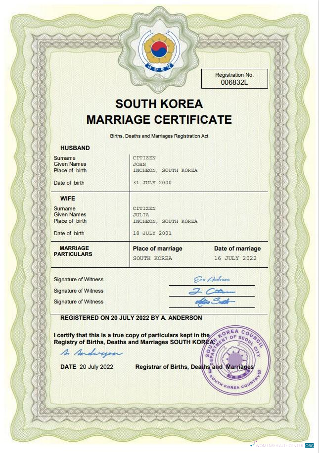 Премиум Скачать Южная Корея Marriage Certificate Word и PDF Шаблон Photoshop Шаблон