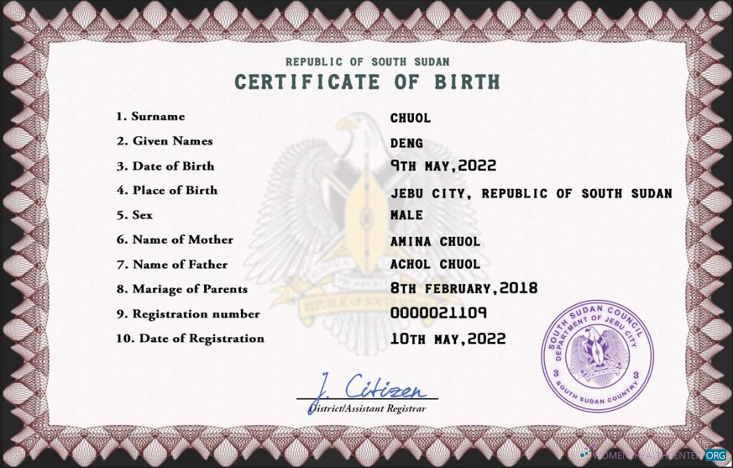 Качественный Скачать Южный Судан Birth Certificate PSD Шаблон Photoshop Шаблон