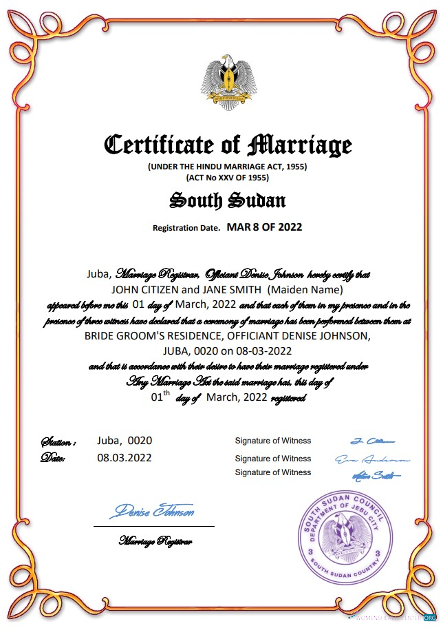 Реалистичный Скачать Южный Судан Marriage Certificate Word и PDF Шаблон Photoshop Шаблон