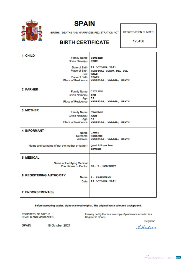 Премиум Скачать Испания Birth Certificate Word и PDF Шаблон Photoshop Шаблон