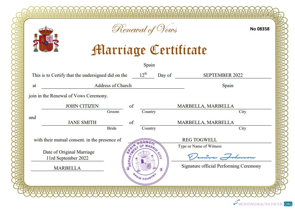 Качественный Скачать Испания Marriage Certificate Word и PDF Шаблон Photoshop Шаблон