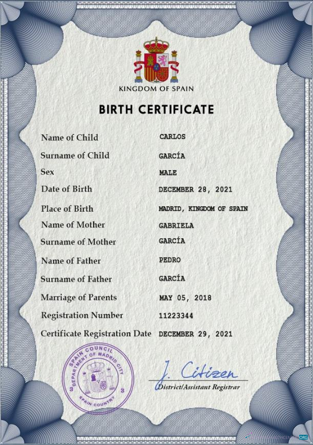 Премиум Скачать Испания Vital Record Birth Certificate PSD Шаблон, Fully Editable Photoshop Шаблон