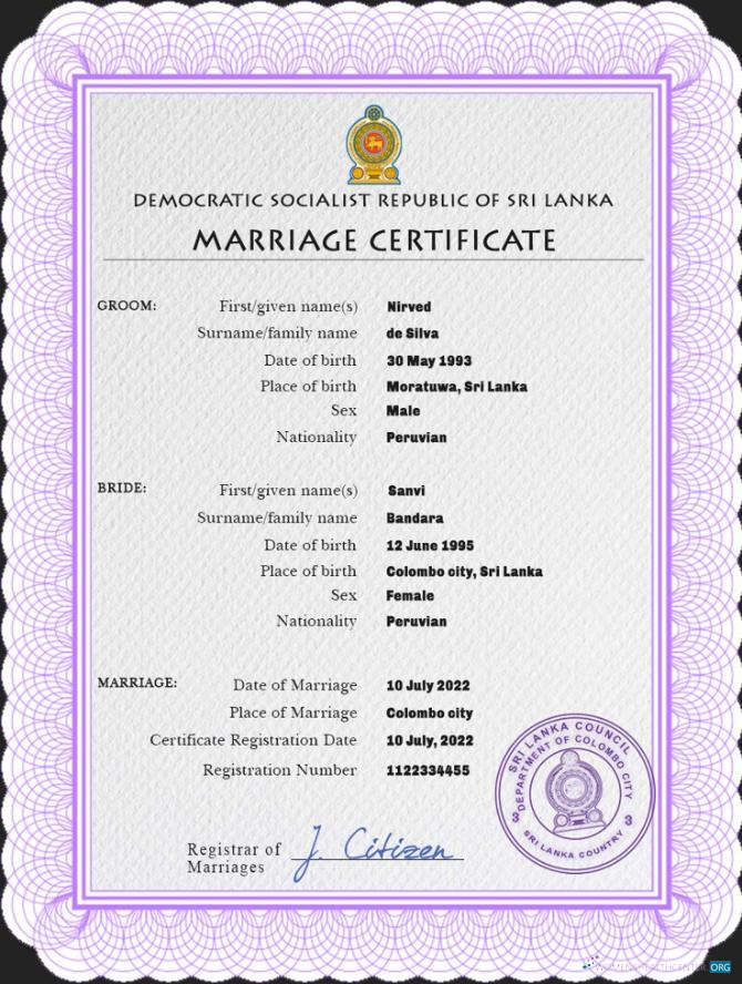 Реалистичный Скачать Шри-Ланка Marriage Certificate PSD Шаблон Photoshop Шаблон