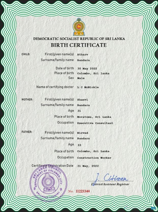 Качественный Скачать Шри-Ланка Vital Record Birth Certificate PSD Шаблон Photoshop Шаблон