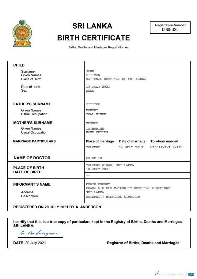 Качественный Скачать Шри-Ланка Vital Record Birth Certificate Word и PDF Шаблон Photoshop Шаблон