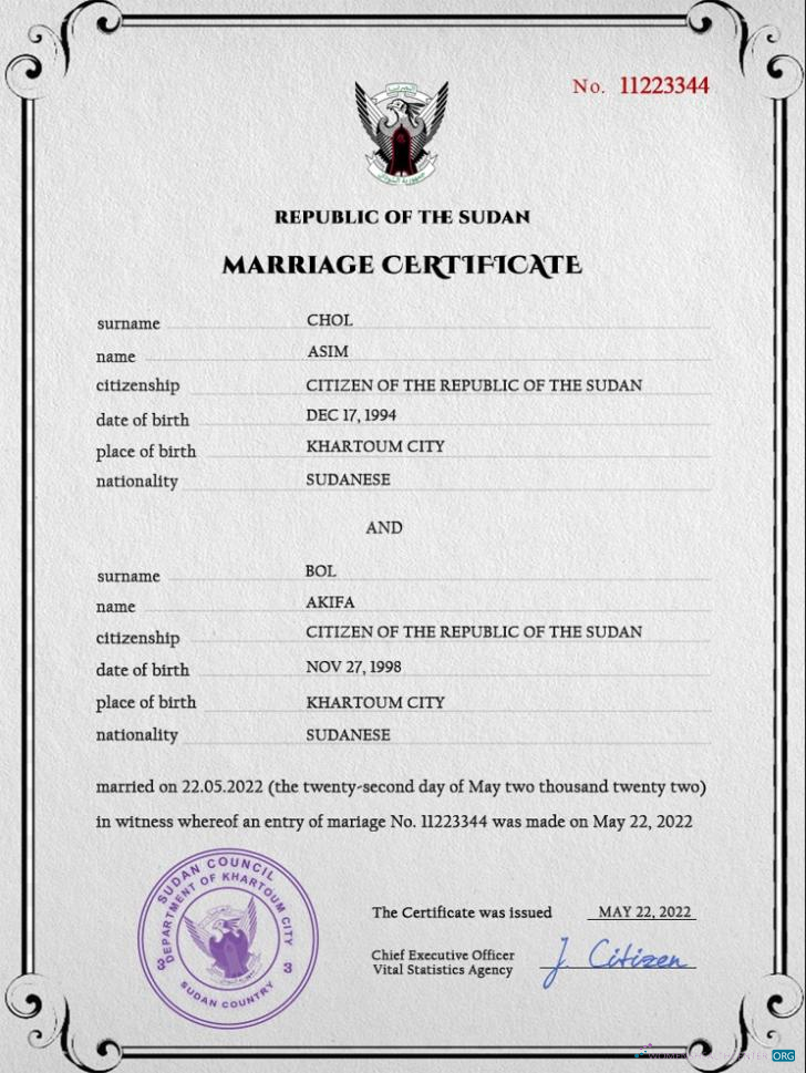 Реалистичный Скачать Судан Marriage Certificate PSD Шаблон Photoshop Шаблон