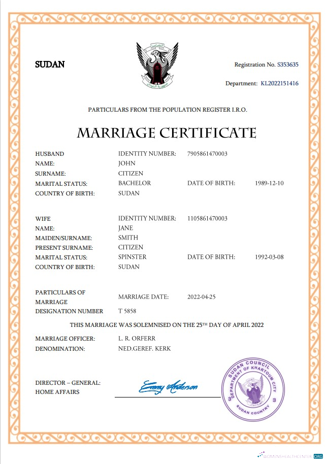 Качественный Скачать Судан Marriage Certificate Word и PDF Шаблон Photoshop Шаблон