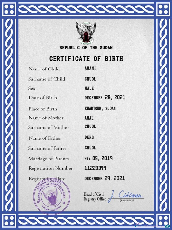 Премиум Скачать Судан Vital Record Birth Certificate PSD Шаблон Photoshop Шаблон