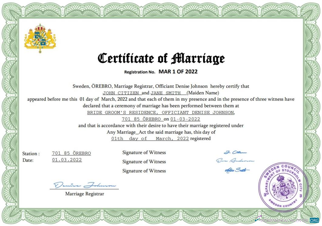 Качественный Скачать Швеция Marriage Certificate Word и PDF Шаблон Photoshop Шаблон