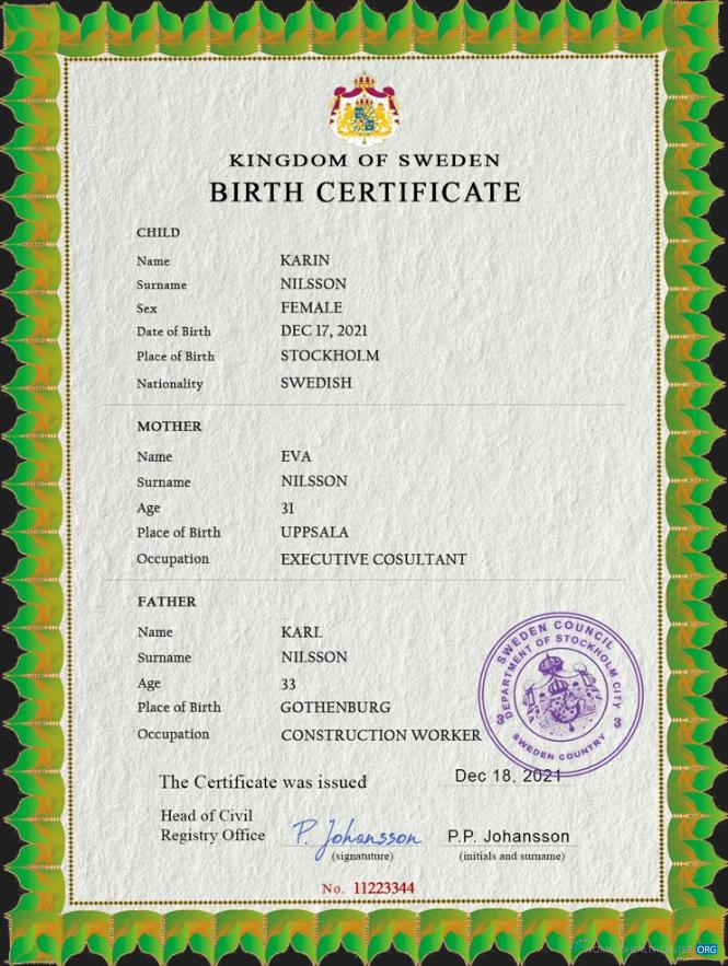 Профессиональный Скачать Швеция Vital Record Birth Certificate PSD Шаблон, Fully Editable Photoshop Шаблон