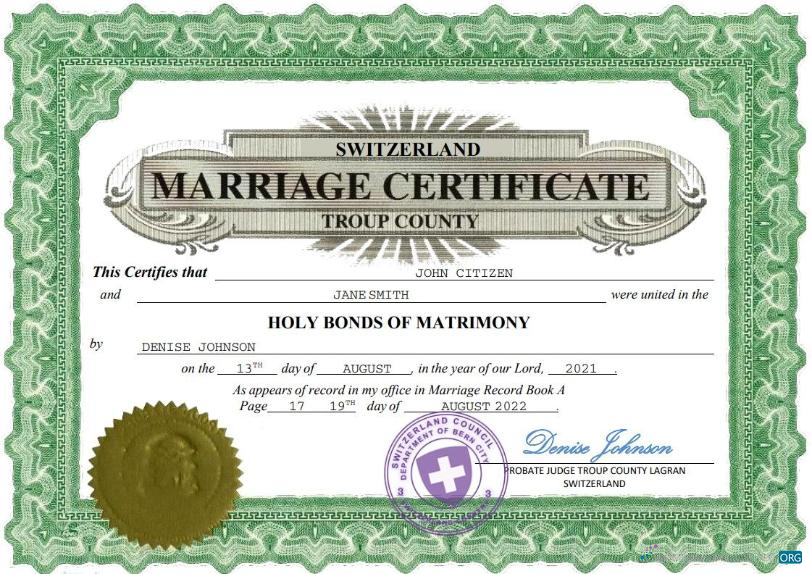 Профессиональный Скачать Швейцария Marriage Certificate Word и PDF Шаблон Photoshop Шаблон