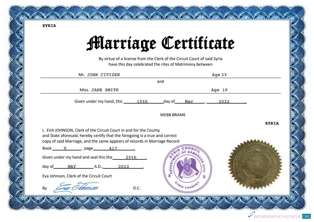Редактируемый Скачать Сирия Marriage Certificate Word и PDF Шаблон Photoshop Шаблон