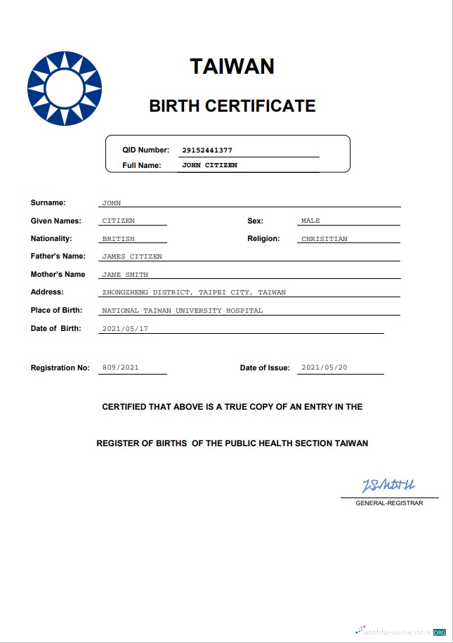 Премиум Скачать Тайвань Birth Certificate в Word и PDF Формат Photoshop Шаблон