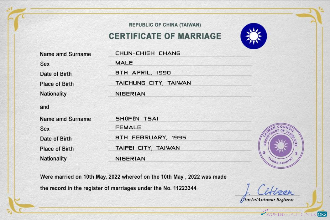 Реалистичный Скачать Тайвань Marriage Certificate PSD Шаблон Photoshop Шаблон