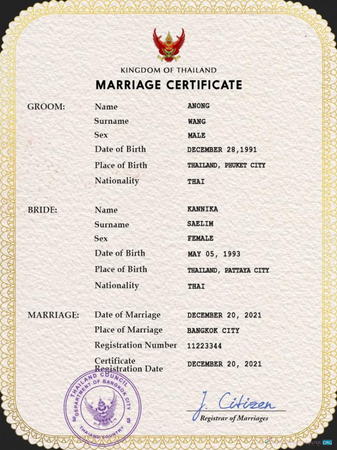 Качественный Скачать Таиланд Marriage Certificate PSD Шаблон Photoshop Шаблон