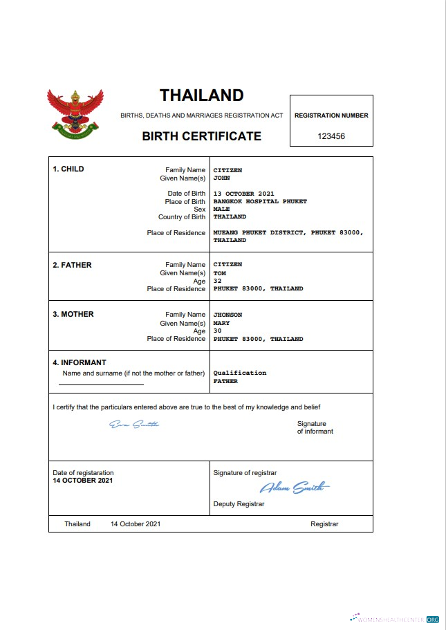 Профессиональный Скачать Таиланд Vital Record Birth Certificate Word и PDF Шаблон Photoshop Шаблон