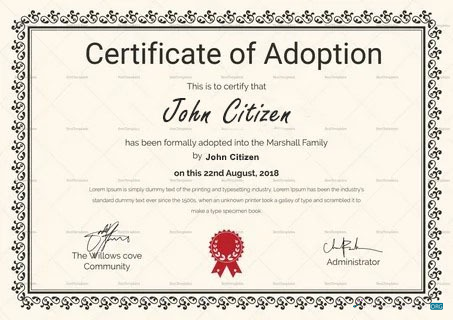 Премиум Скачать Willows Cove Community Certificate Adoption Photoshop Шаблон