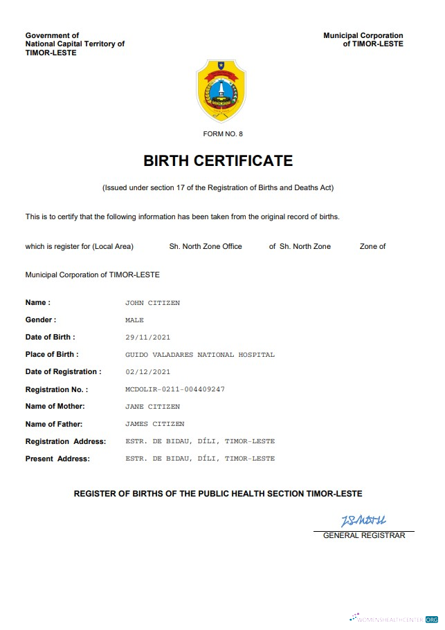 Редактируемый Скачать Timor Leste Birth Certificate Word и PDF Шаблон Photoshop Шаблон