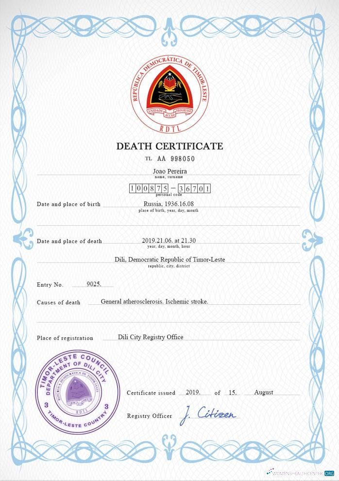 Качественный Скачать Timor Leste Vital Record Death Certificate PSD Шаблон Photoshop Шаблон