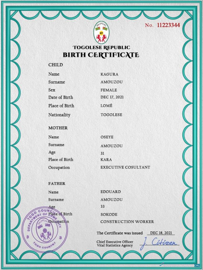 Качественный Скачать Того Birth Certificate PSD Шаблон Photoshop Шаблон