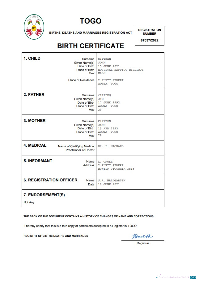 Реалистичный Скачать Того Vital Record Birth Certificate Word и PDF Шаблон Photoshop Шаблон