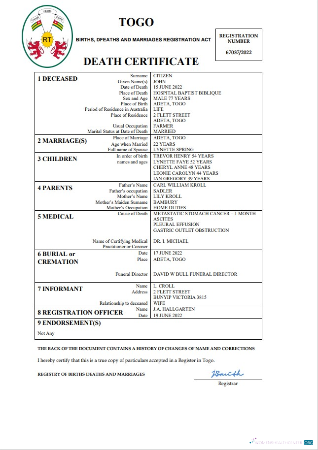 Реалистичный Скачать Того Vital Record Death Certificate Word и PDF Шаблон Photoshop Шаблон