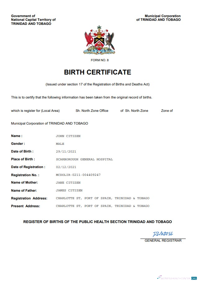 Качественный Скачать Тринидад & Тобаго Birth Certificate Word и PDF Шаблон Photoshop Шаблон