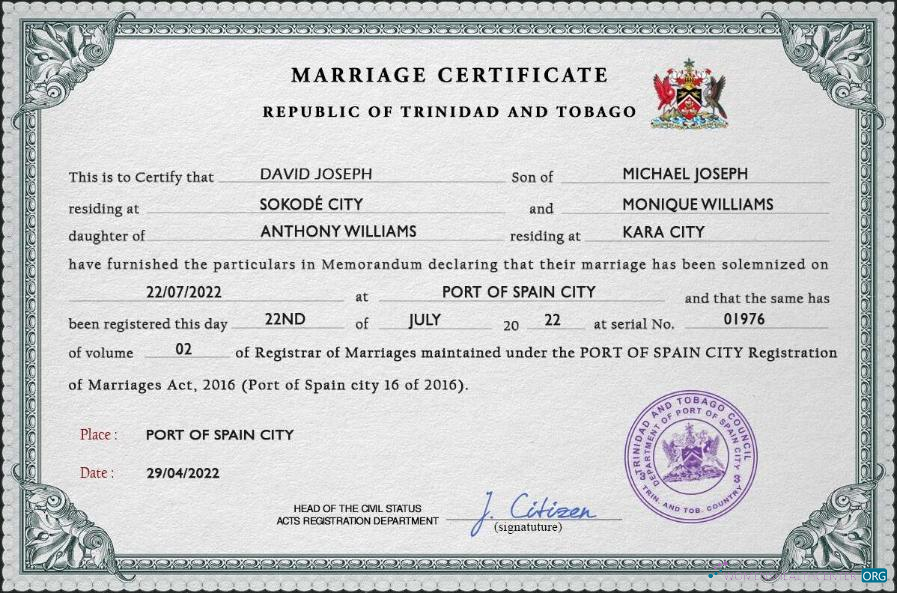 Профессиональный Скачать Тринидад и Тобаго Marriage Certificate PSD Шаблон Photoshop Шаблон