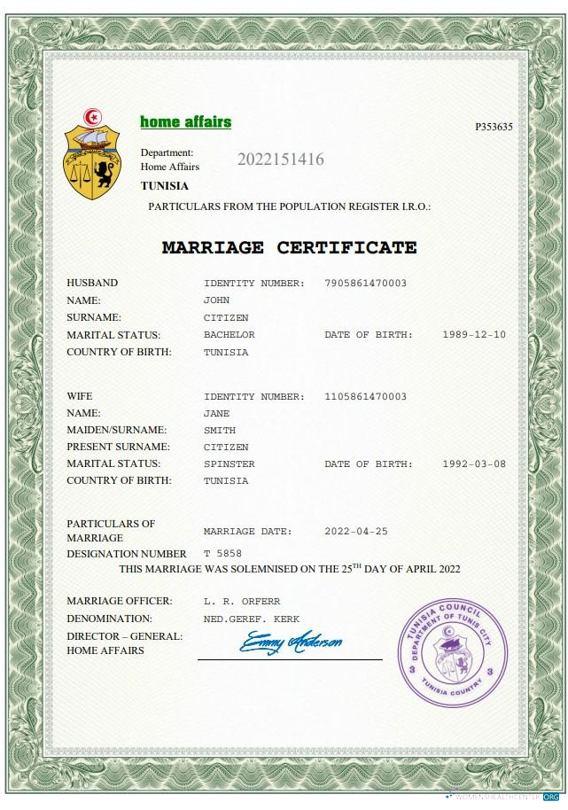 Профессиональный Скачать Тунис Marriage Certificate Word и PDF Шаблон Photoshop Шаблон