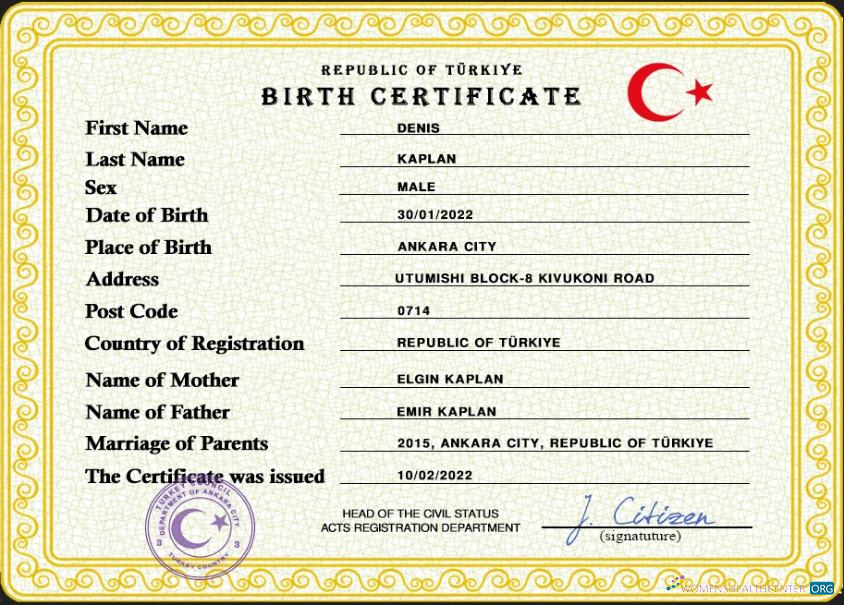 Профессиональный Скачать Турция Birth Certificate PSD Шаблон Photoshop Шаблон
