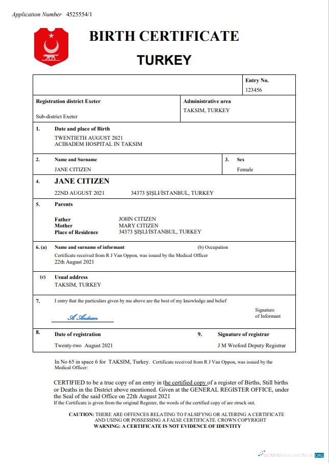 Премиум Скачать Турция Birth Certificate в Word и PDF Формат Photoshop Шаблон