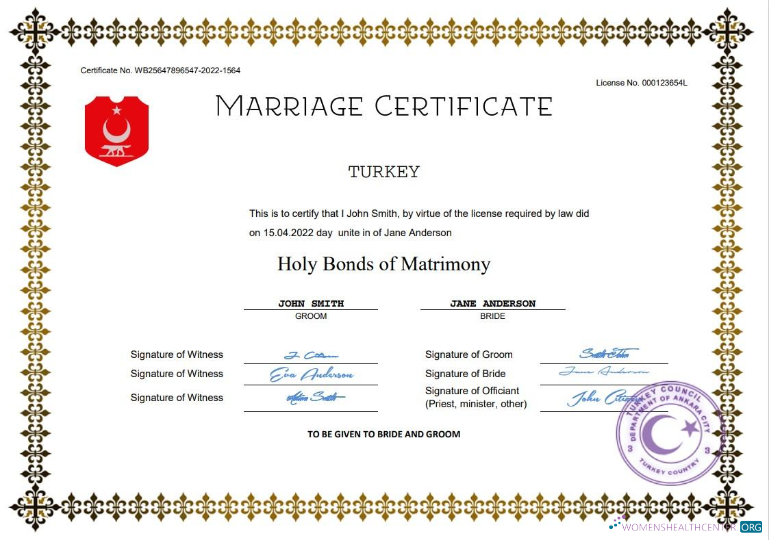 Профессиональный Скачать Турция Marriage Certificate Word и PDF Шаблон Photoshop Шаблон
