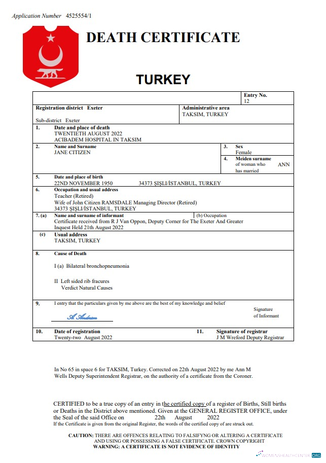 Премиум Скачать Турция Vital Record Death Certificate Word и PDF Шаблон Photoshop Шаблон