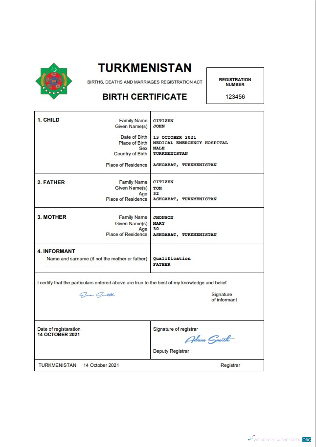 Профессиональный Скачать Туркменистан Vital Record Birth Certificate Word и PDF Шаблон Photoshop Шаблон