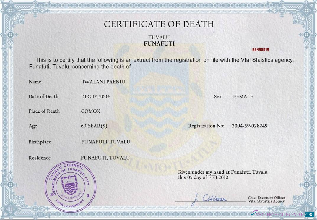 Качественный Скачать Тувалу Vital Record Death Certificate PSD Шаблон Photoshop Шаблон