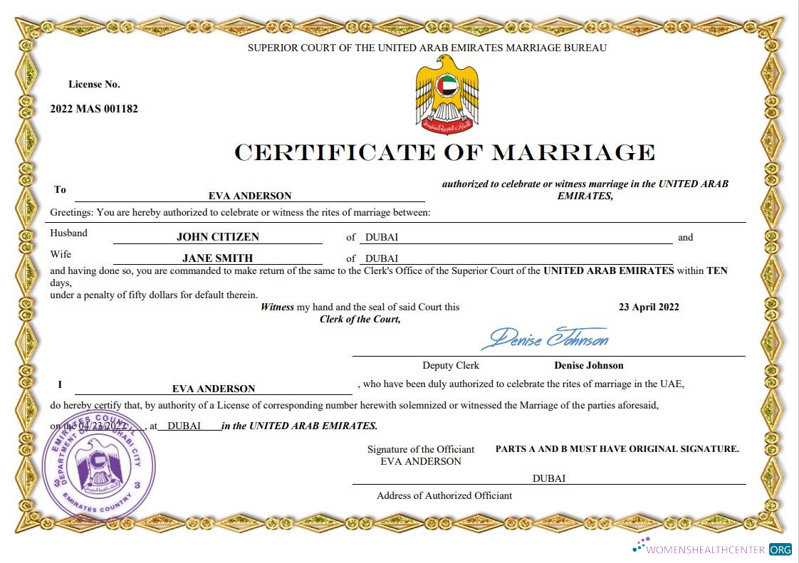 Качественный Скачать UAE Marriage Certificate Word и PDF Шаблон Photoshop Шаблон