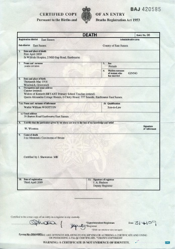 Качественный Скачать UK Births и Deaths Registry Восточный Sussex Death Certificate Photoshop Шаблон