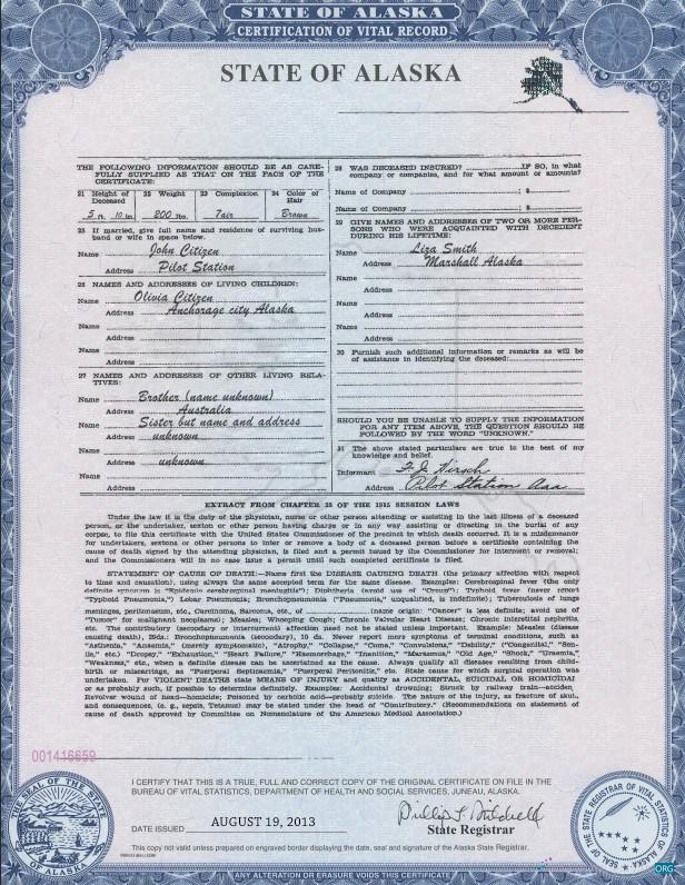 Редактируемый Скачать USA Alaska Государственный Birth Certificate Шаблон в PSD Формат Photoshop Шаблон