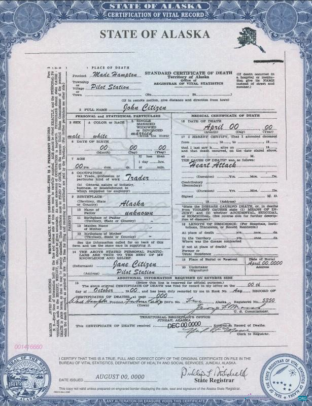 Качественный Скачать USA Alaska Государственный Death Certificate Шаблон в PSD Формат Photoshop Шаблон