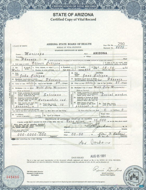 Премиум Скачать USA Arizona Государственный Birth Certificate Шаблон в PSD Формат Photoshop Шаблон
