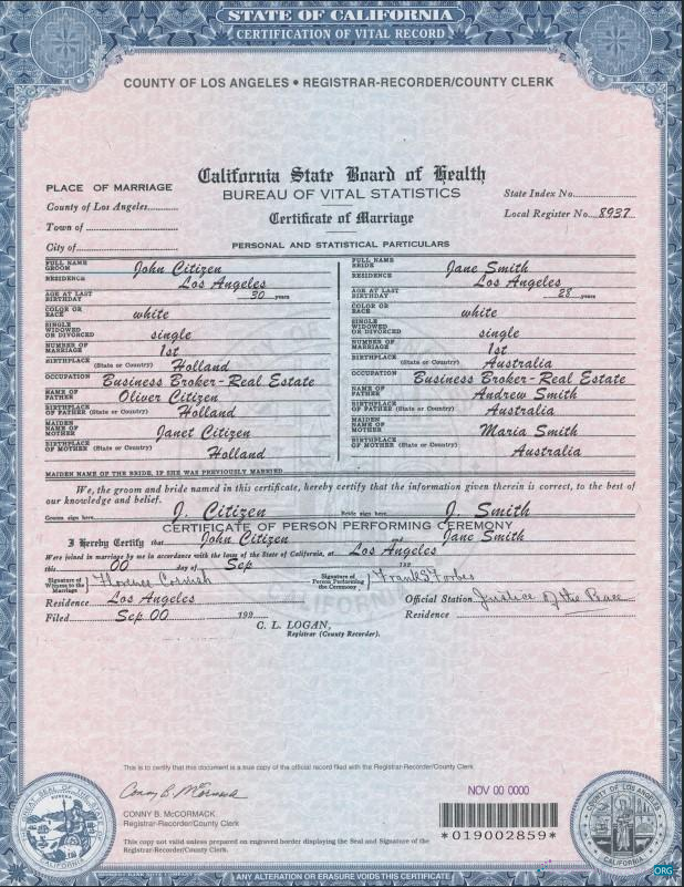 Редактируемый Скачать USA California Marriage Certificate Шаблон в PSD Формат Photoshop Шаблон