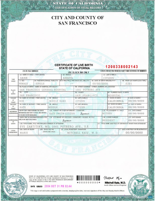 Премиум Скачать USA California Государственный Birth Certificate Шаблон в PSD Формат Photoshop Шаблон