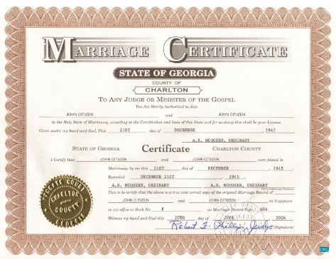 Редактируемый Скачать USA Charlton Каунти Marriage Certificate Photoshop Шаблон
