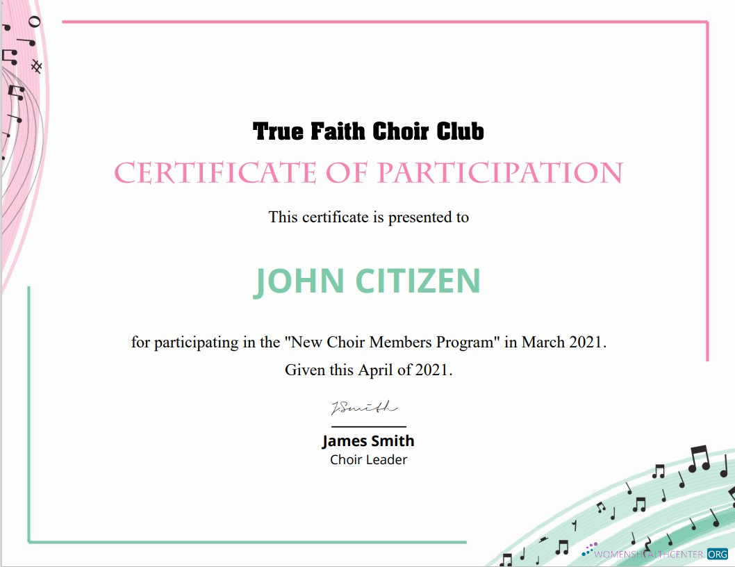 Реалистичный Скачать USA Choir Certificate Participation Photoshop Шаблон