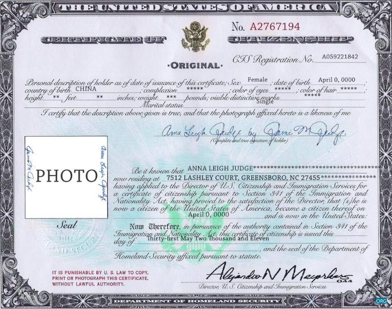 Редактируемый Скачать USA Citizenship Certificate Шаблон в PSD Формат Photoshop Шаблон