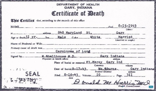 Качественный Скачать USA Департамент Health Indiana Death Certificate Photoshop Шаблон