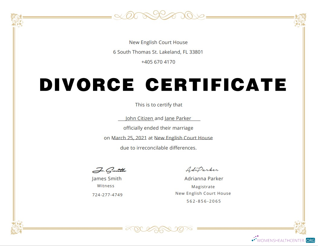 Реалистичный Скачать USA Divorce Certificate Photoshop Шаблон