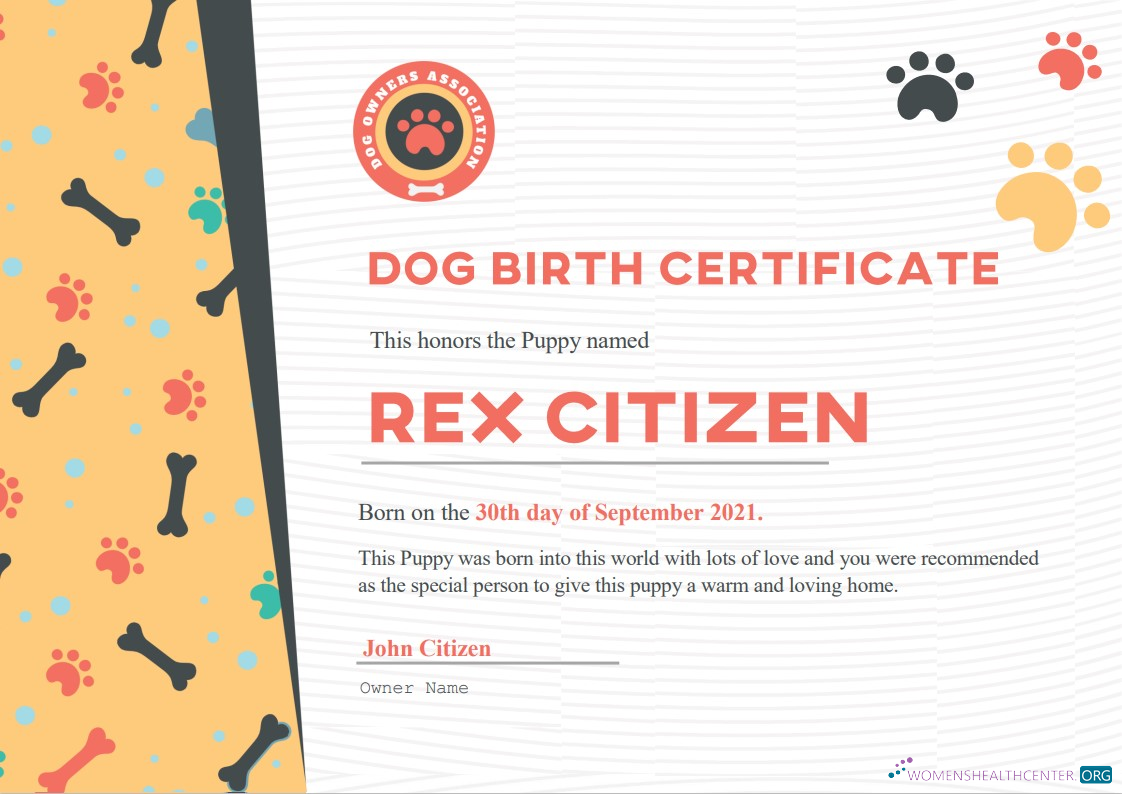 Реалистичный Скачать USA Dog Birth Cert Photoshop Шаблон